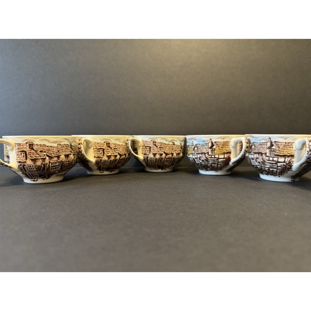 Johnson Bros Olde English Countryside Cups Saucers Set of 6 Brown Transferware
